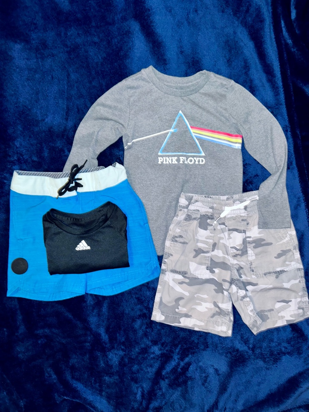 Pink Floyd Long Sleeve Tee w/Camo Cargo Shorts Set w/swim trunk set, size 5T